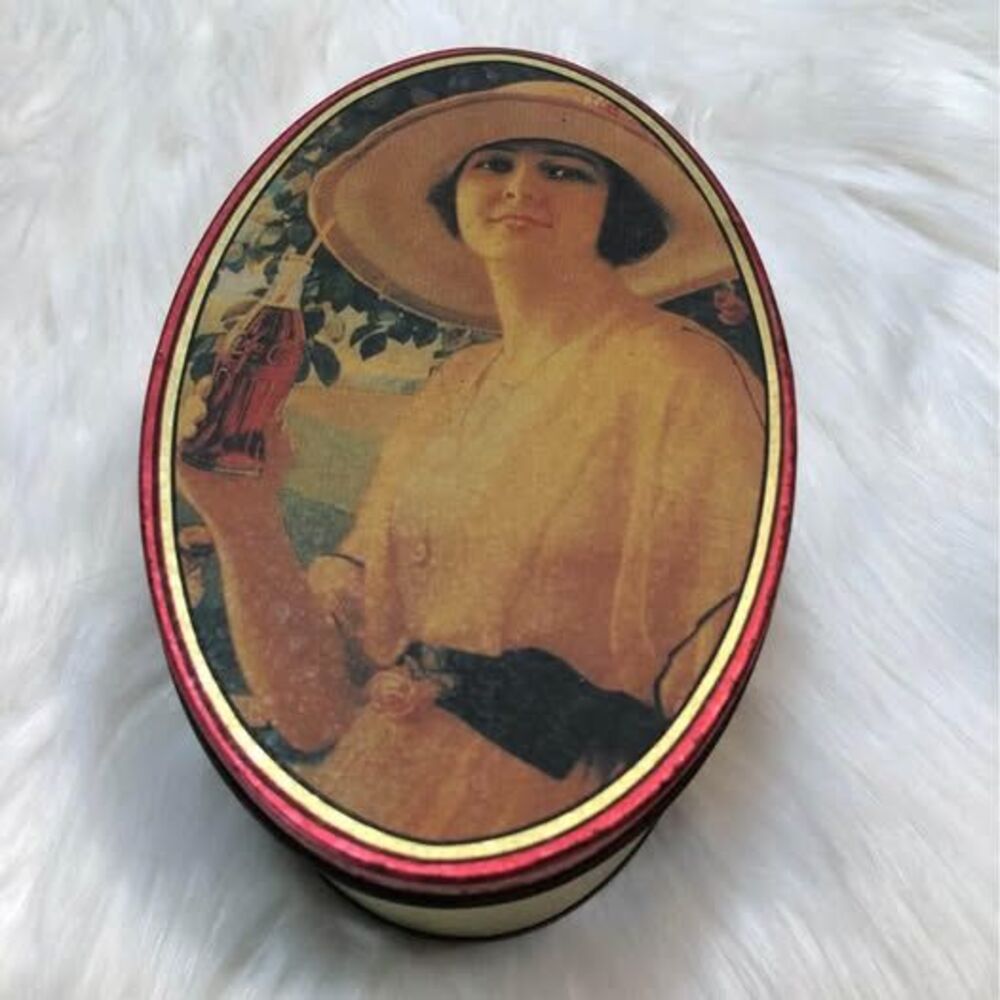 1993 Vintage Coca Cola Tin Canister I5709, Oval Lady Tin I5710